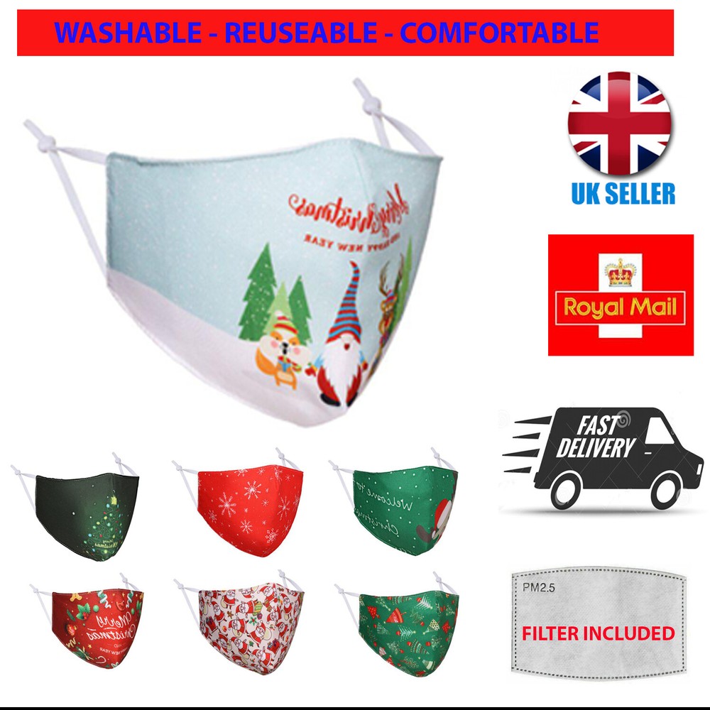 Reusable Washable Christmas Print Face Mask - Breathable Protective Covering On Sale  -image