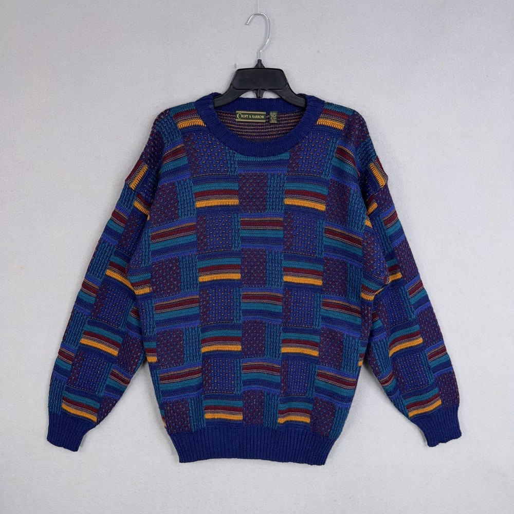 Vintage Croft & Barrow Sweater Mens Large Blue Wool Blend Knit Grandpa Biggie