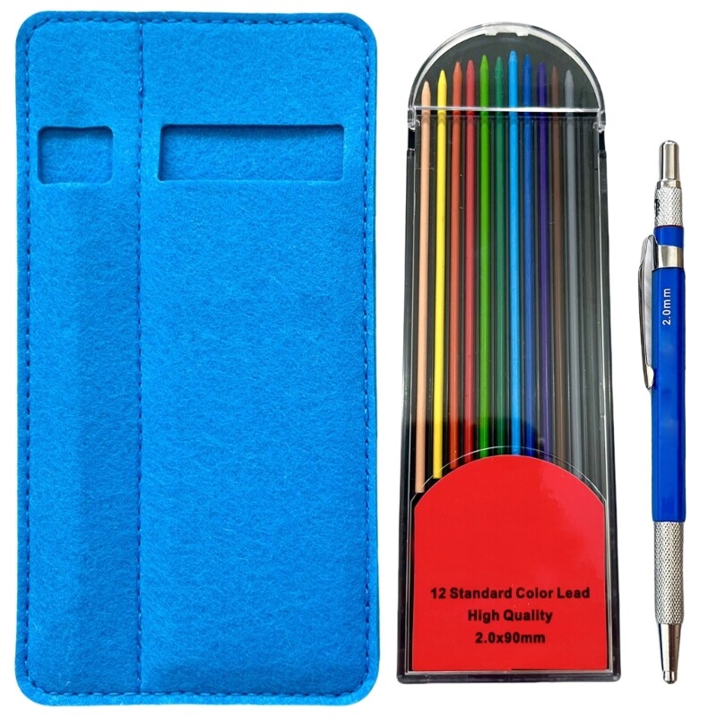 Mechanical Pencil 2.0MM Colored Refills and Pencil Case Set