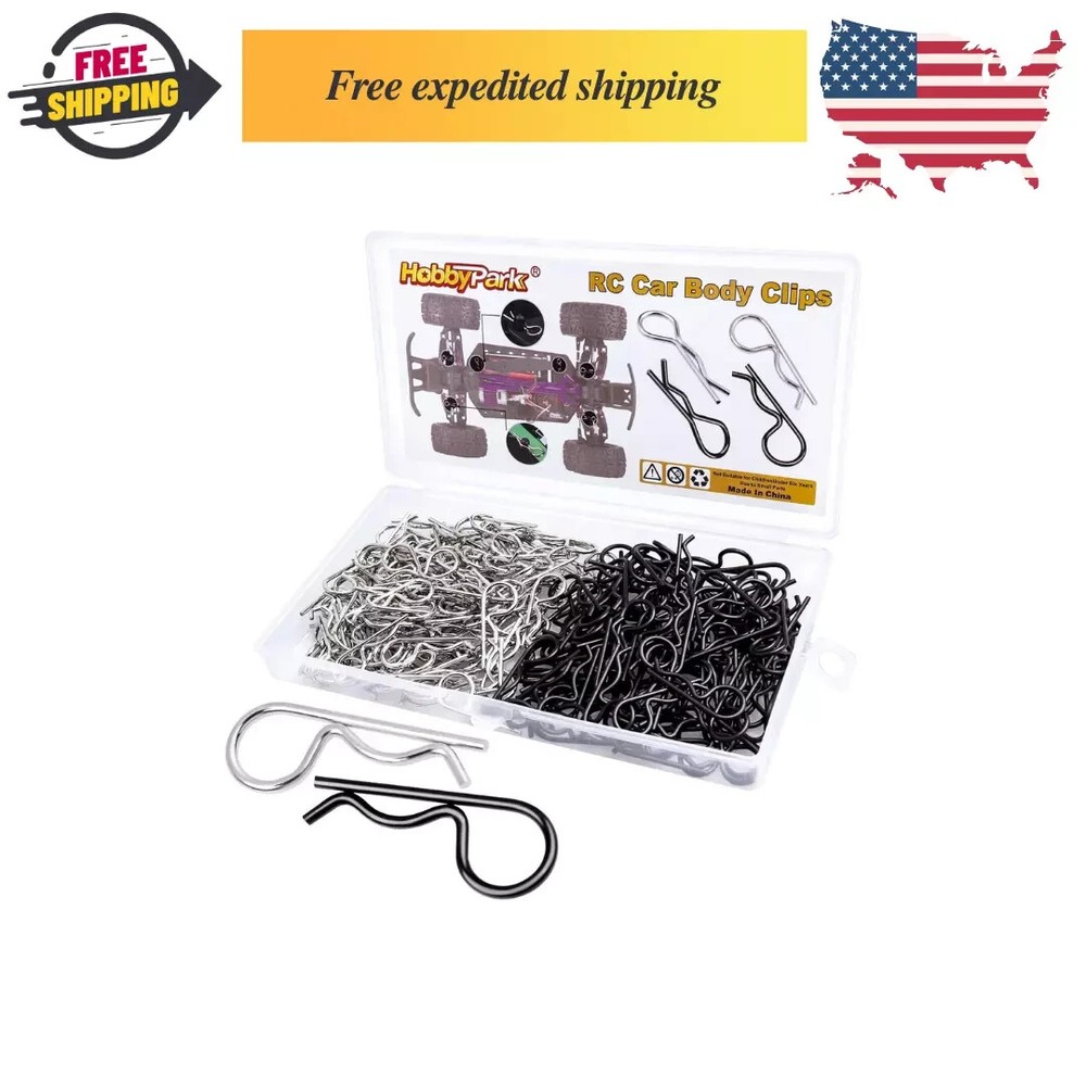 200Pcs Universal RC Car Body Clips Silver & Black R Pins for 1/10 Scale Traxxas