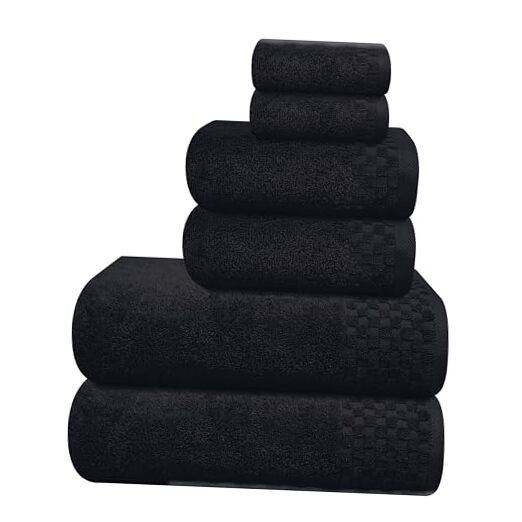 Premium 6-Pack Cotton Bath Towel Set - 2 Large Black Bath Towels