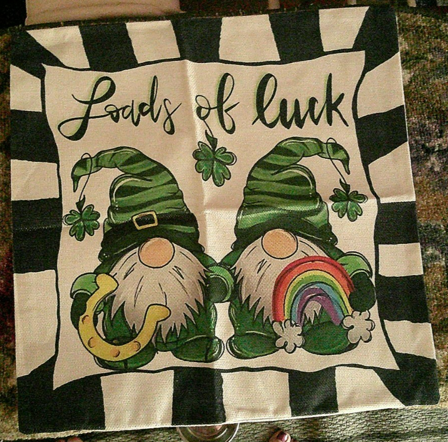Leprechaun Gnomes Lucky Charms Fabric Pillow Cover - Zip Close - 17 x 17 - NEW