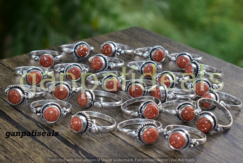 Christmas Sale ! Sunstone Gemstone Ring 5pcs Wholesale Lot 925 Silver Plated-image