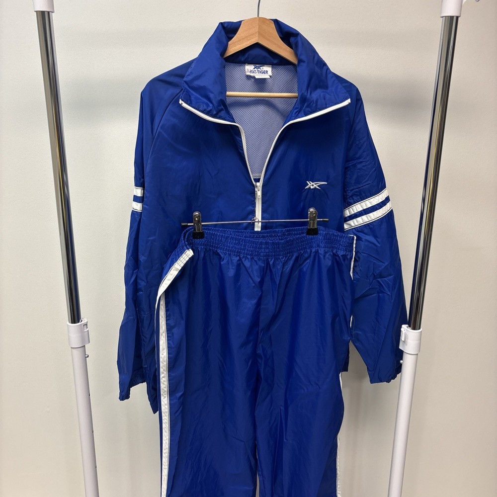 Vintage ASICS Tiger Men's L/XL Blue Windbreaker Track Suit
