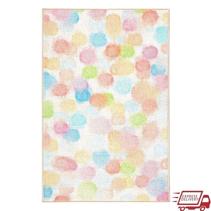 Washable Multicolor Dot Indoor Rug 35x55 Low Pile Jute Backing