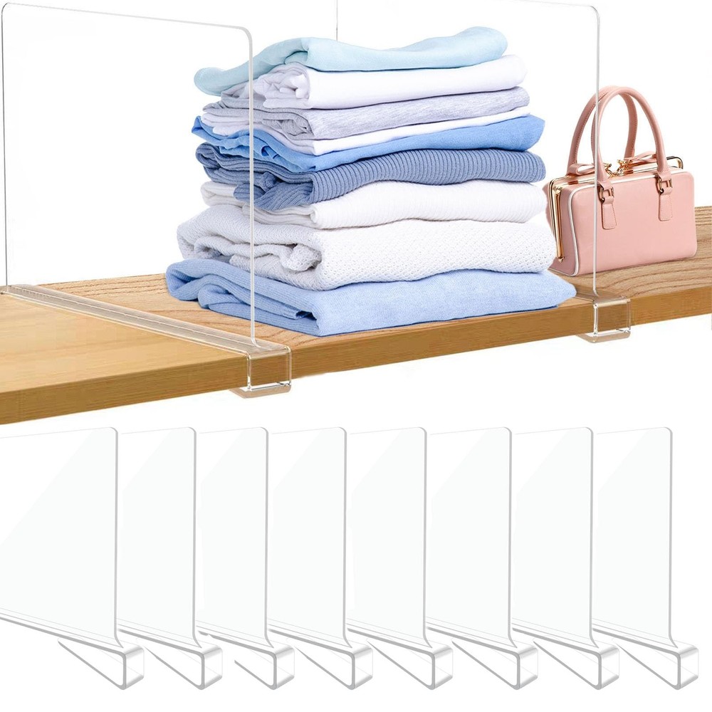 Acrylic Closet Shelf Dividers 8 Pack Heavy Duty Organizer for Clothes Bags
