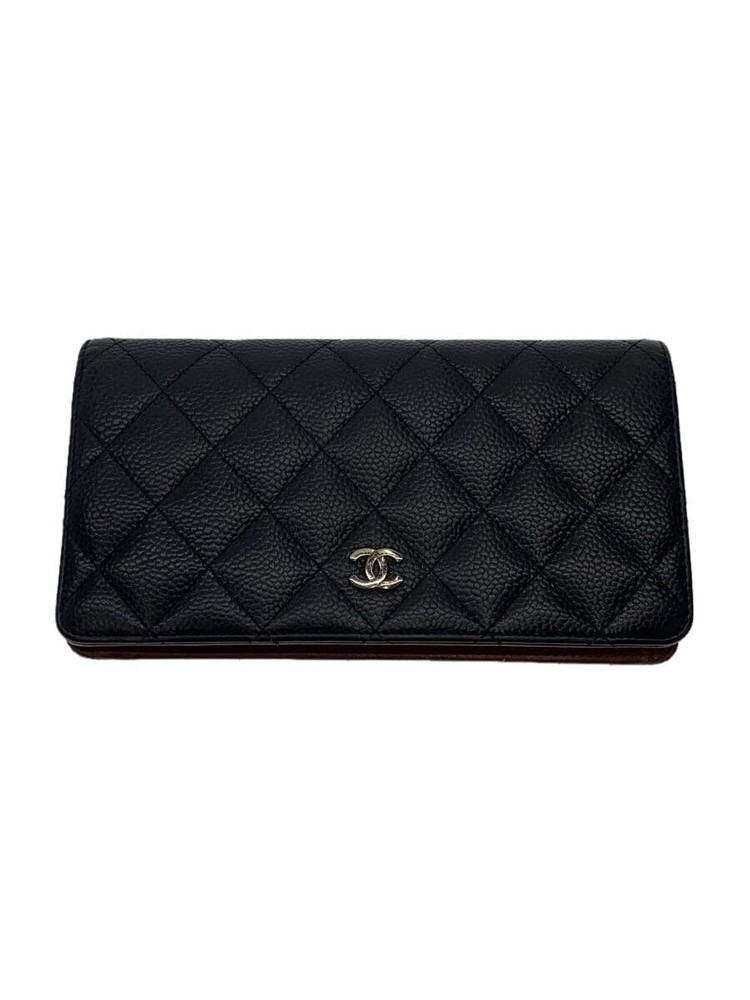 Vintage CHANEL Caviar Leather Bifold Long Wallet Black