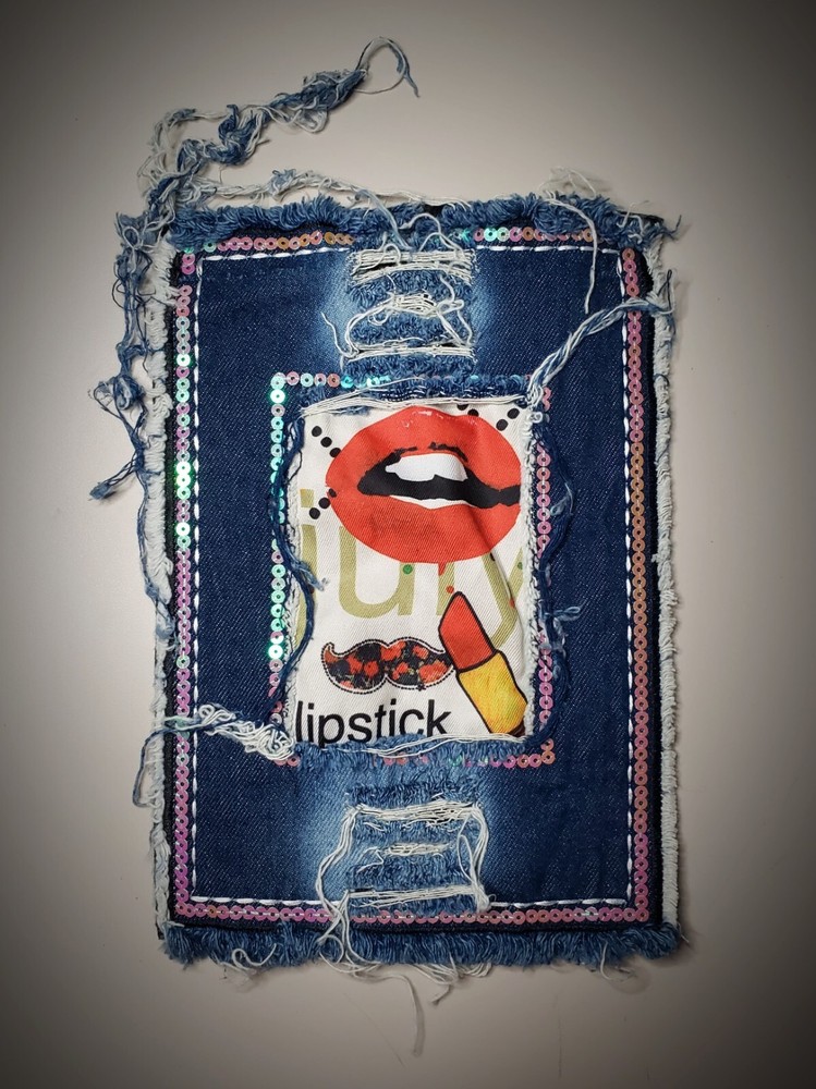 Denim patches for DIY projects - red lipstick