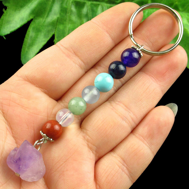 5Pcs Amethyst Gems Stone 7Chakra Key clasp Pendants Reiki Healing Amulet K88238