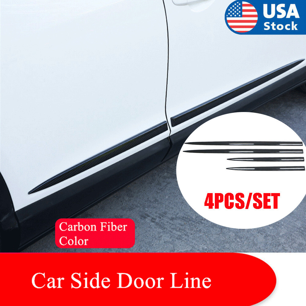 4x Carbon Fiber Look ABS Car Side Skirt Door Line Sill Garnish Body Molding Trim