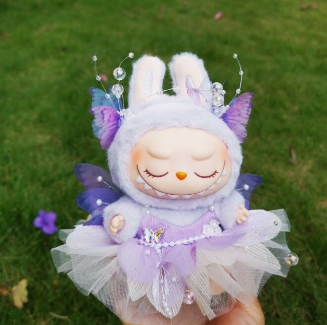 POP MART Monsters Labubu Plush Doll Purple Butterfly Skirt No Dolls Set