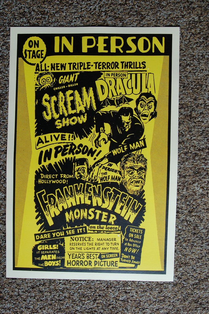 Late Night Spook Show Poster Triple Feature Dracula Frankenstein Wolf Man 1960