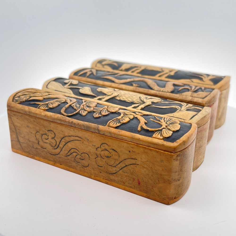 Hand Carved Animal Motif Stone Jewelry Box - Long Keepsake Case