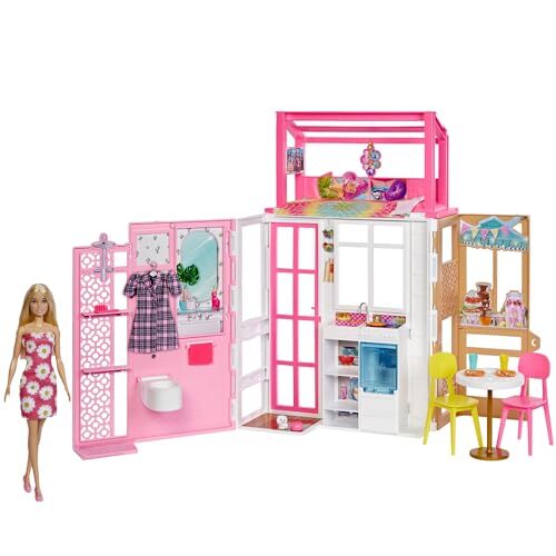 Barbie Dollhouse Playset Doll & House with 2 Levels & 4 Play Areas  Fully