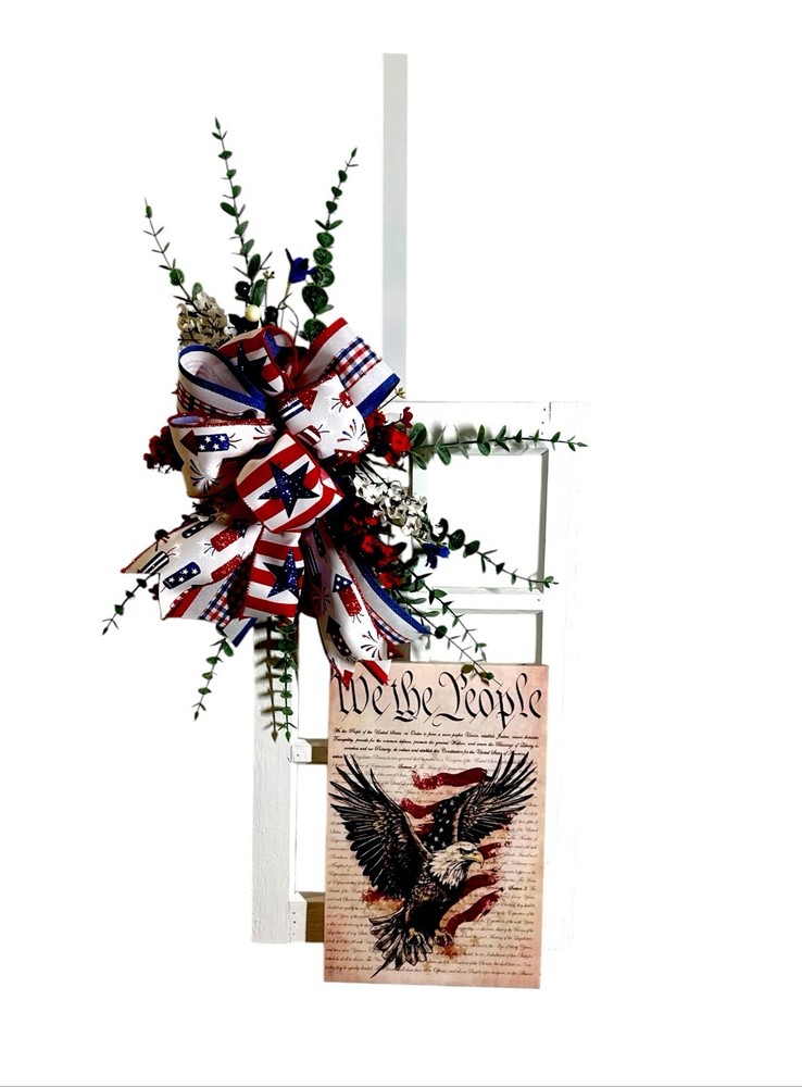 Patriotic Floral Ribbon Window Hanging in Vibrant Colors