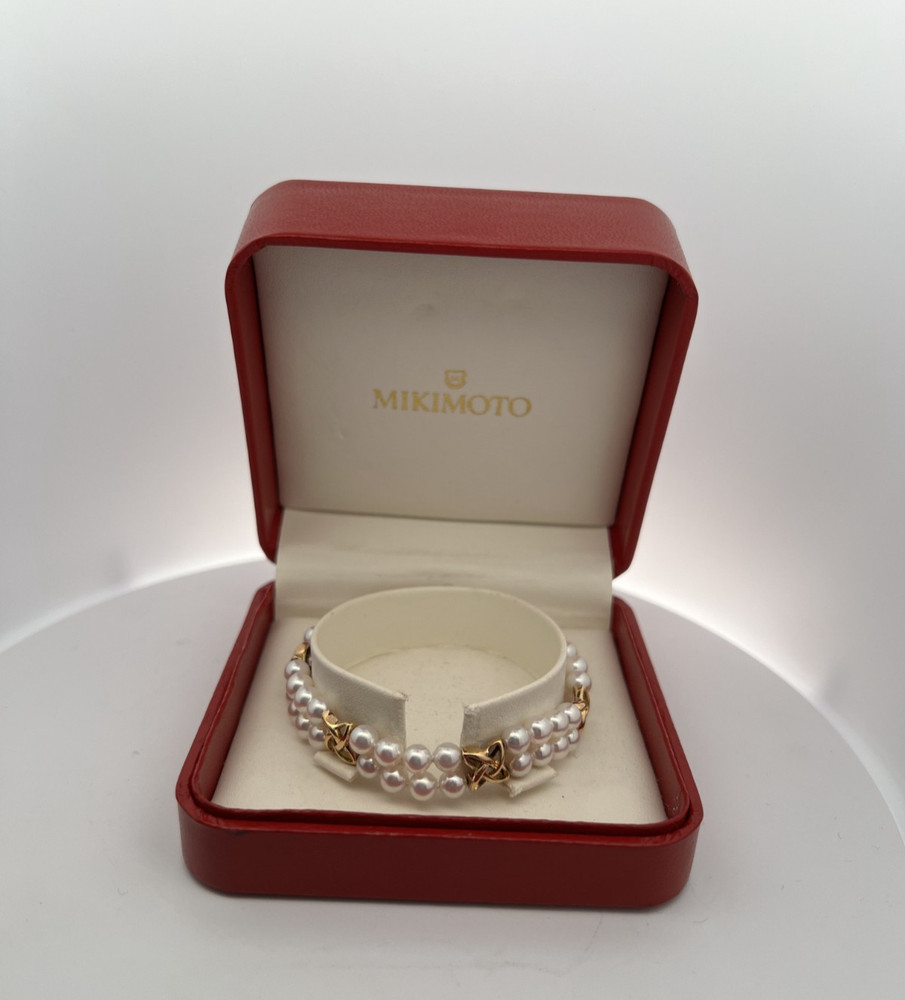 Mikimoto Double Strand Pearl Bracelet 18K Yellow Gold