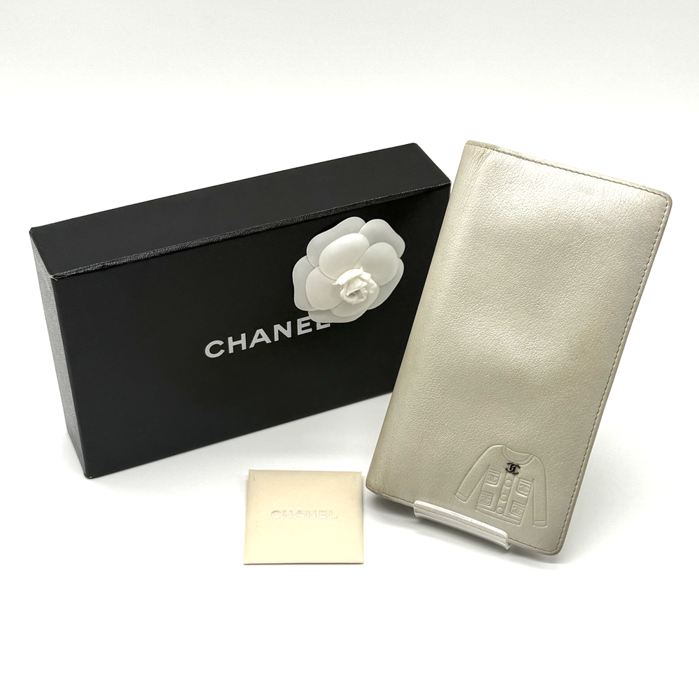 CHANEL Long Wallet Iconic Jacket Line Leather Authentic