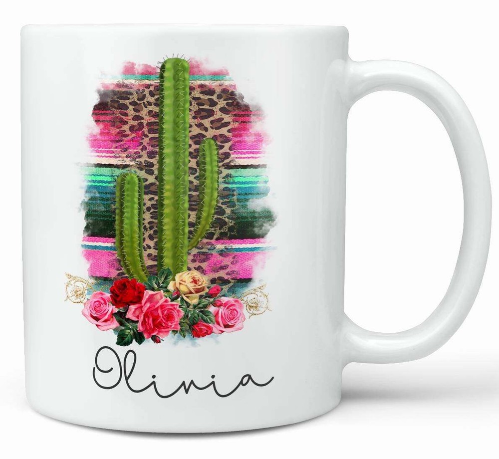 Personalized Cactus Rose Mug Custom Succulent Gift for Plant Lovers