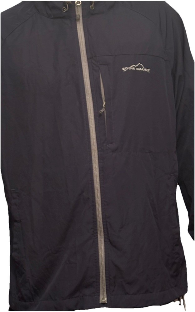 Eddie Bauer Mens L Blue Waterproof Hooded Windbreaker Jacket Full Zip Sport Raincoat