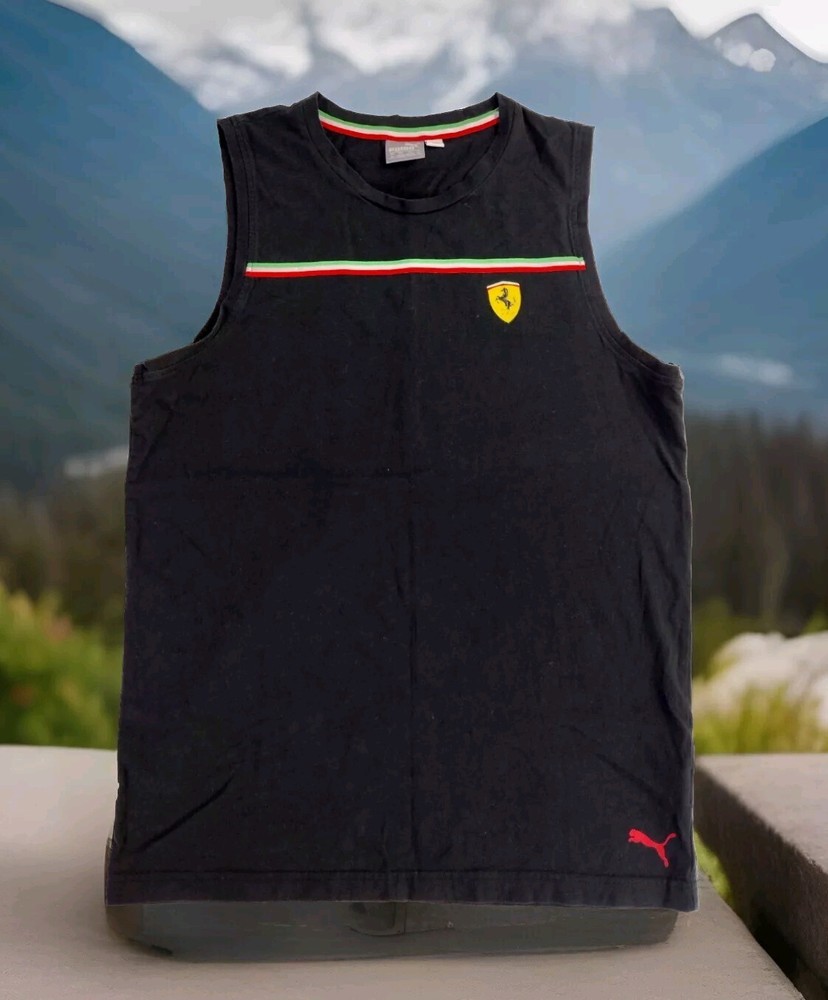 Puma Scuderia Ferrari T- Shirt Sz Medium Black Performance Stripped Sleeveless