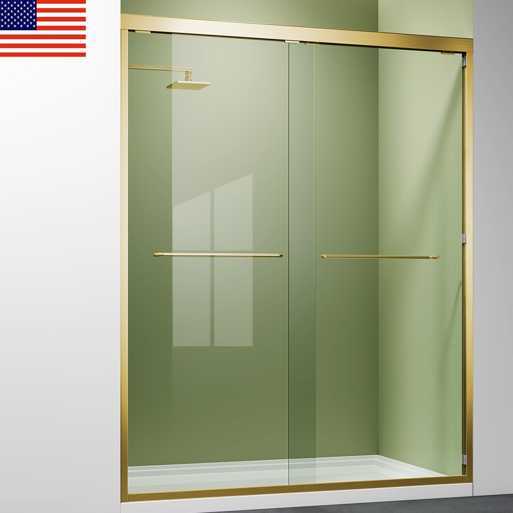 48-Inch x 72-Inch Brushed Gold Frameless Shower Glass Door for Bathroom