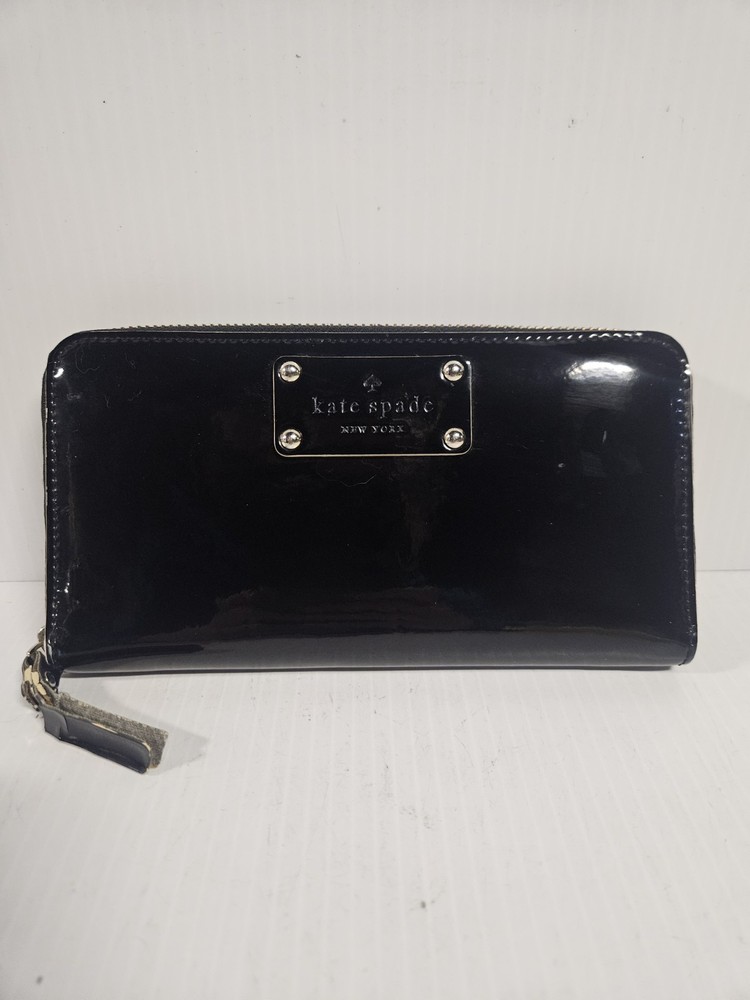 Kate Spade Patent Leather Zip Around Accordion Wallet Black Preowned