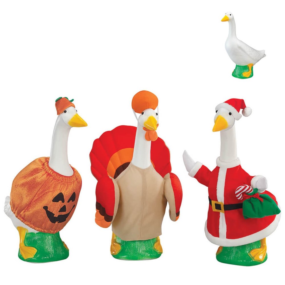 Gaggleville Goose Winter Bundle, Includes 1 Baby 17 inch White Goose and 3 Winte