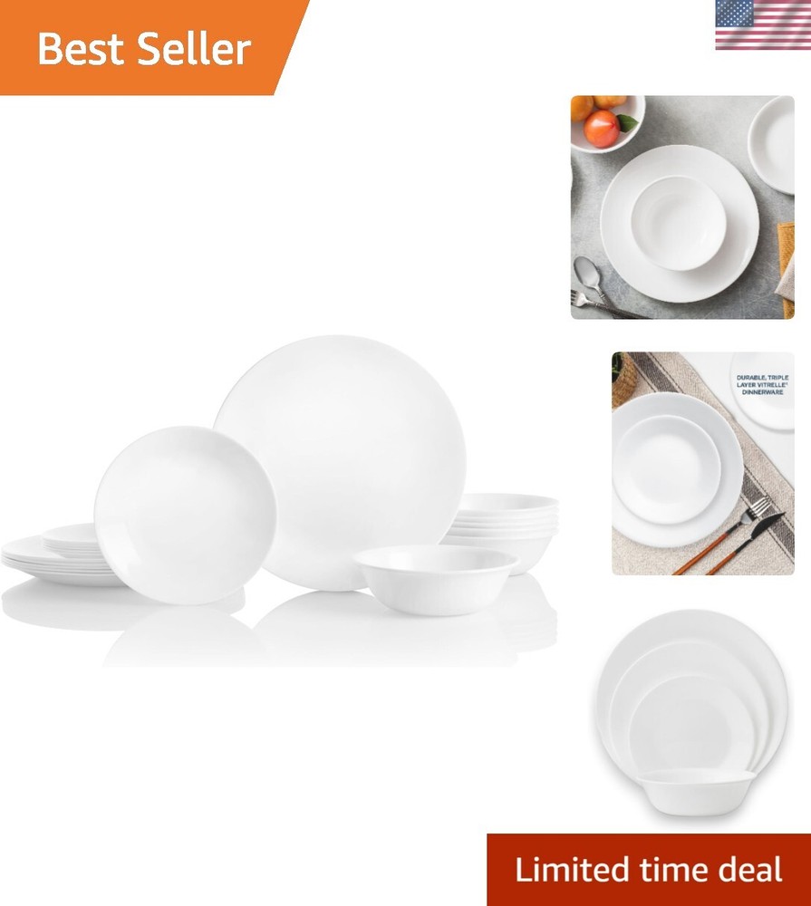 Vitrelle 18-Piece Dinnerware Set for 6 - Triple Layer Chip-Resistant Glass Plates