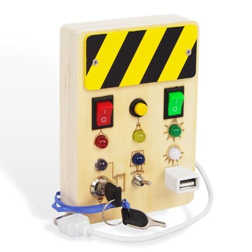 WOODENFUN Busy Board Montessori Toys for Toddler Wooden Sensory Board Switch ...