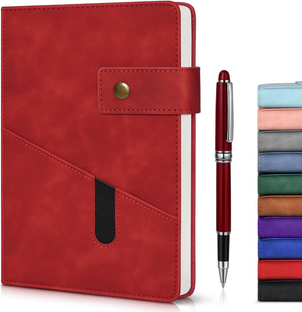 Red A5 Lined Leather Journal 200 Pages Thick Ruled Diary for Travel Work