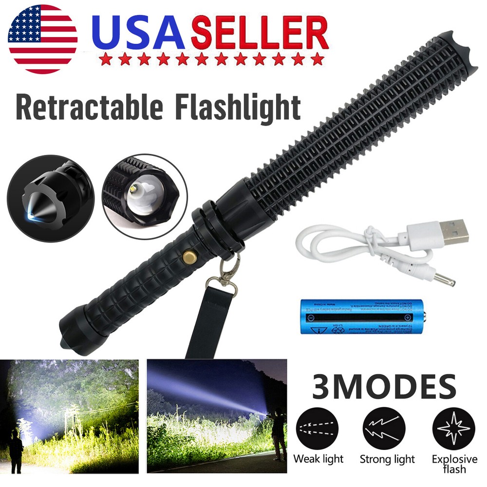 46CM LED Flashlight Hiking Retractable Zoom Security Torch for Camping Lamp NEW
