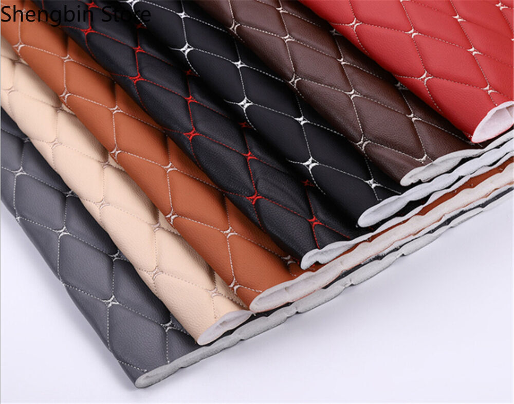 Thick Sponge Quilted Faux Leather Fabric for Car Interior Trims & Upholstery