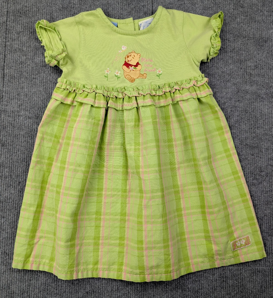 Vintage Disney Dress Girls 3T Winnie The Pooh Plaid Retro Ruffle Plaid Green