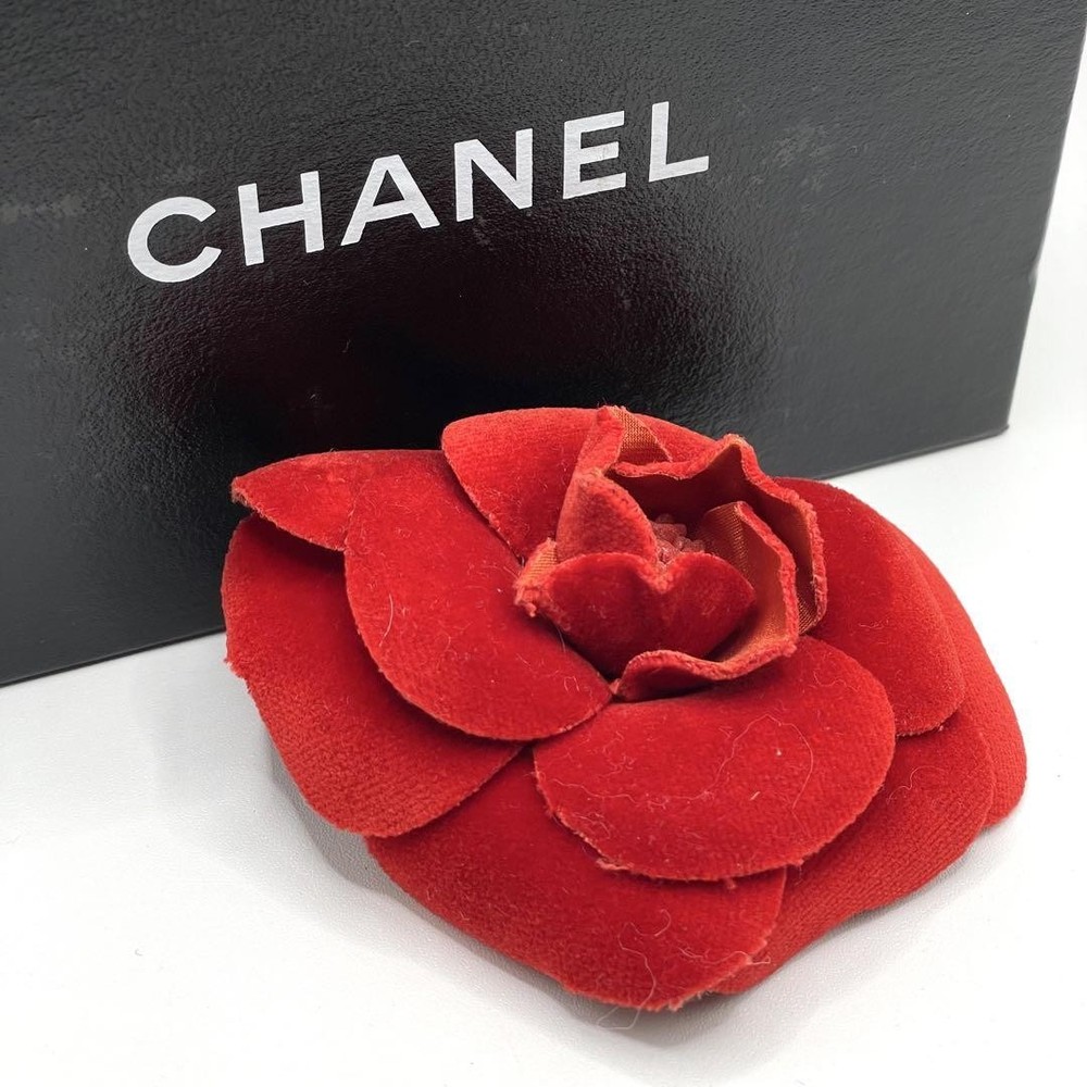 Chanel Velour Red Camellia Corsage Pin Brooch Pre-Owned