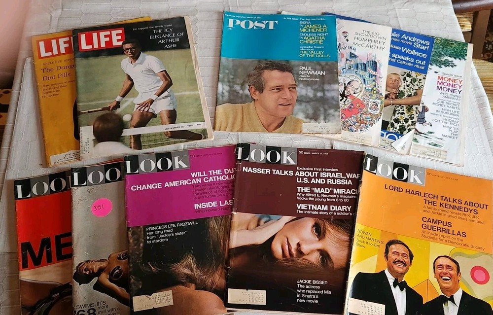 Eleven 1968 Magazines LOOK, LIFE, POST  Complete Issues LAUGH-IN, PAUL NEWMAN