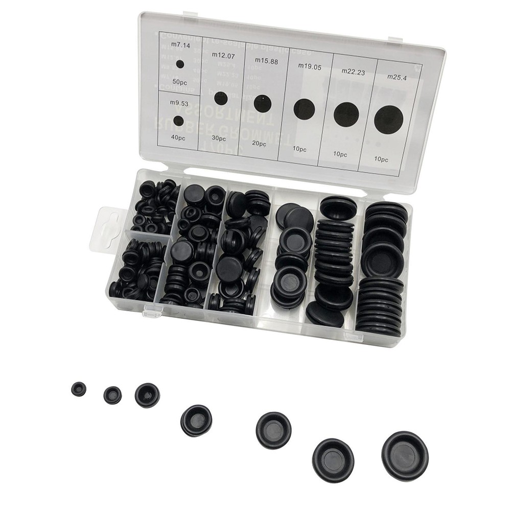 170pcs 7-Size Assorted Rubber Washer Firewall Hole Plug Eyelet Set Gasket Kit