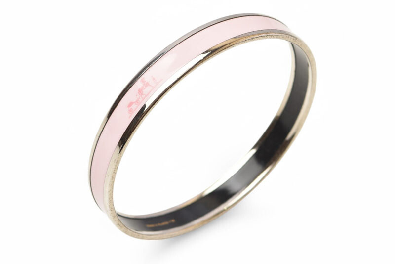 Hermes Caleche PM Enamel Bangle in Light Pink and Silver