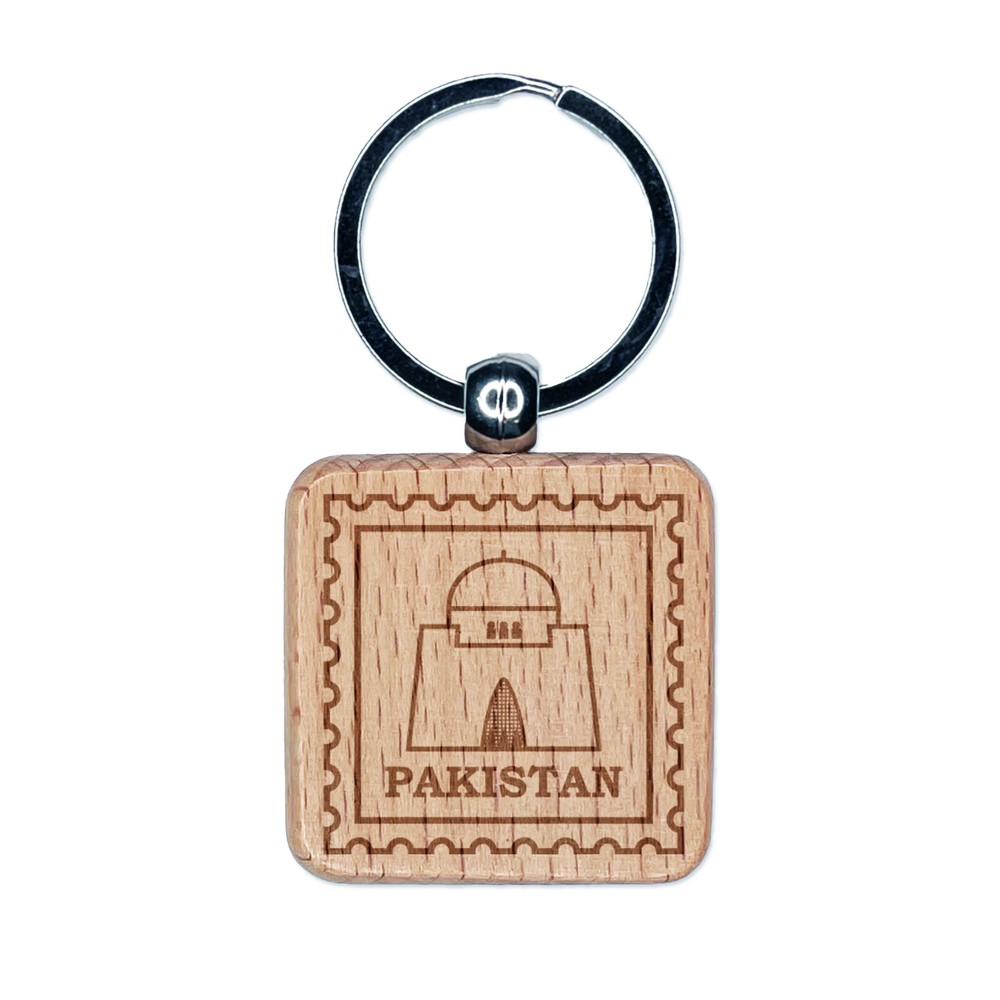 Engraved Wood Keychain of Mazar-e-Quaid Jinnah Mausoleum Pakistan Souvenir