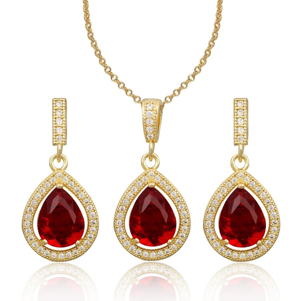 Sterling Silver Teardrop Jewelry Set with Cubic Zirconia for Women