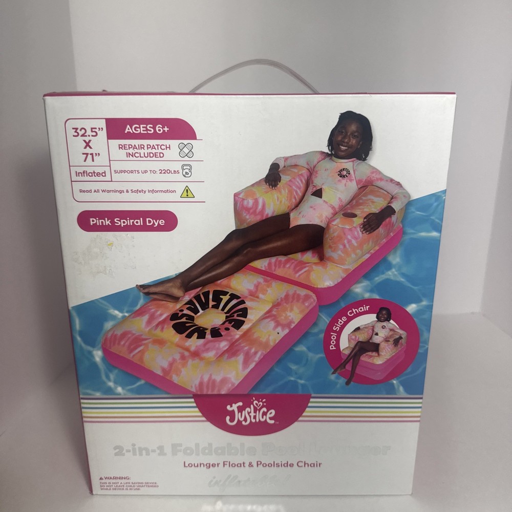 Justice 2-in-1 Foldable Pool Lounger Float & Chair in Pink