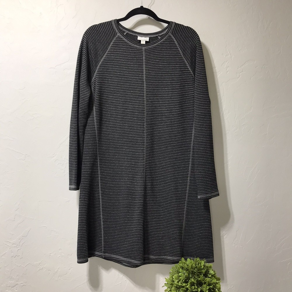 J.Jill Size S Knit Cotton Blend Sweater Dress Long Sleeve Charcoal  Gray Strip