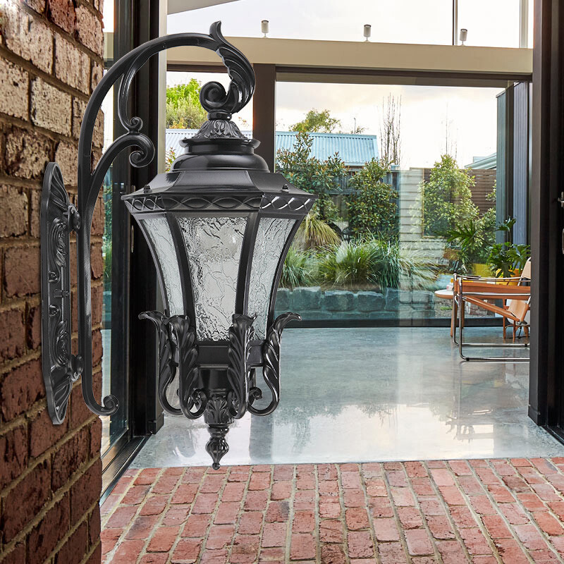 Retro Loft Home Glass Metal Lantern Exterior Waterproof Outdoor Gate Wall Light