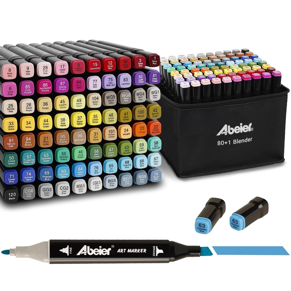 ABEIER 80 Colors Alcohol Based Markers, Dual Tip Drawing Markers Set, plus 1 ...
