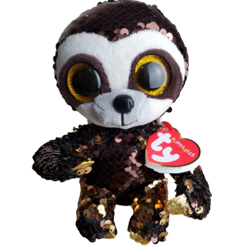TY Flippables Limited Collection Dangler the Sloth Brown Gold Sequins Plush 6