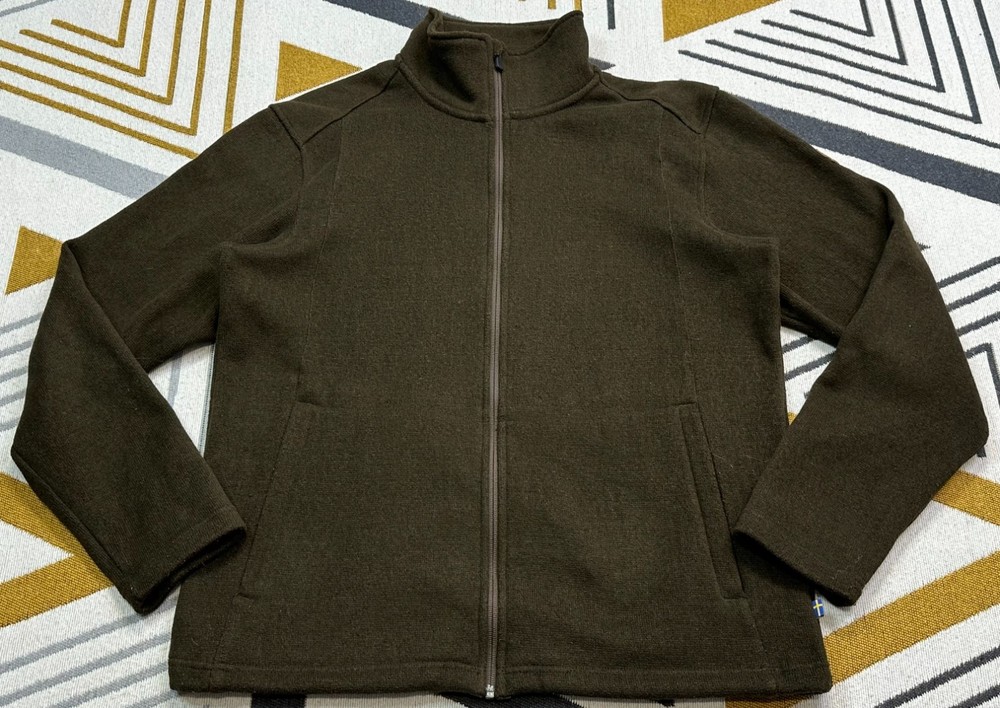 Men's Fjallraven Jacket Sten Fleece Khaki Full Zip Hiking Mid-Layer Size L