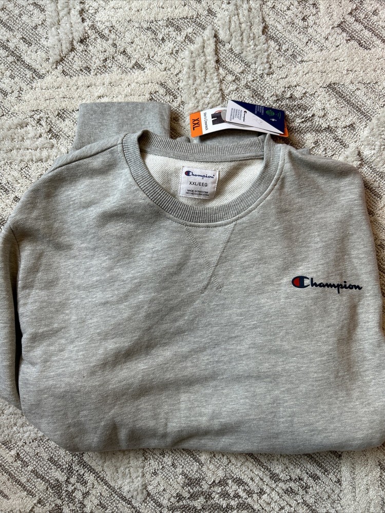 CHAMPION Men's Long Sleeve French Terry Crewneck Pullover Sweatshirt, XXL GRAY.@