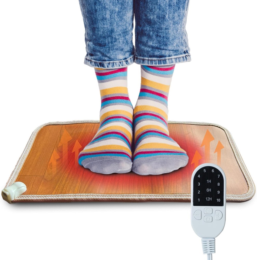 Electric Heated Floor Mat Under Desk for Office and Home - 19.7x11.8in Wood