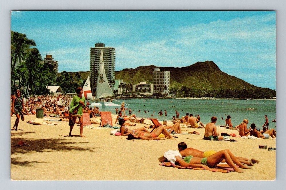 Waikiki HI-Hawaii, Waikiki Beach, Vintage Postcard