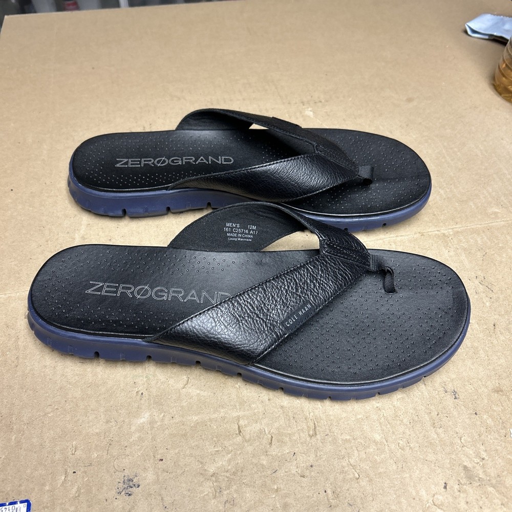 Cole Haan Zerogrand Flip-Flops Thong Black Blue Leather Upper Cushy Soles 12 M
