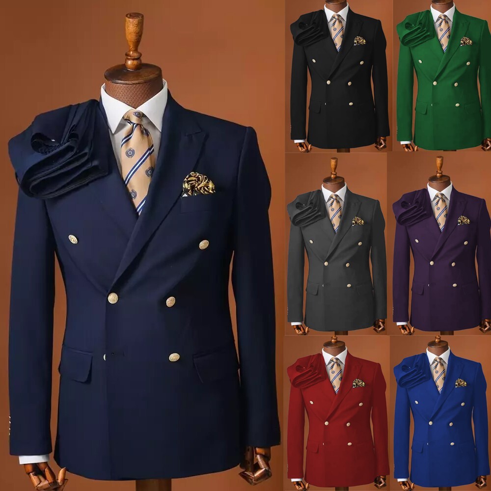 Men's Peak Lapel Double-Breasted Wedding Groom Tuxedo Suit 2Pcs